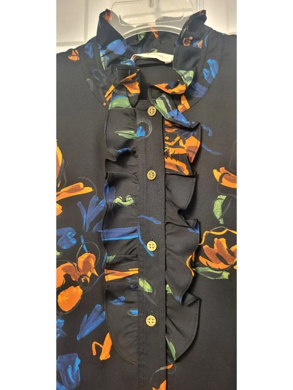 Tory Burch Cora Ruffled Midi Dress S Asymmetrical Hem Floral Dark Academia Fall